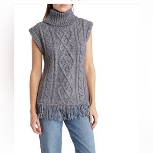 Cowl neck fringe vest
